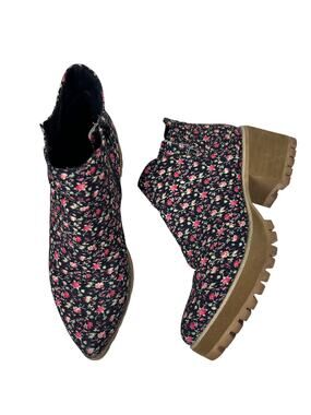 YRU Wolf Floral Pointed Toe Chunky Stacked Heel Ankle Booties 10